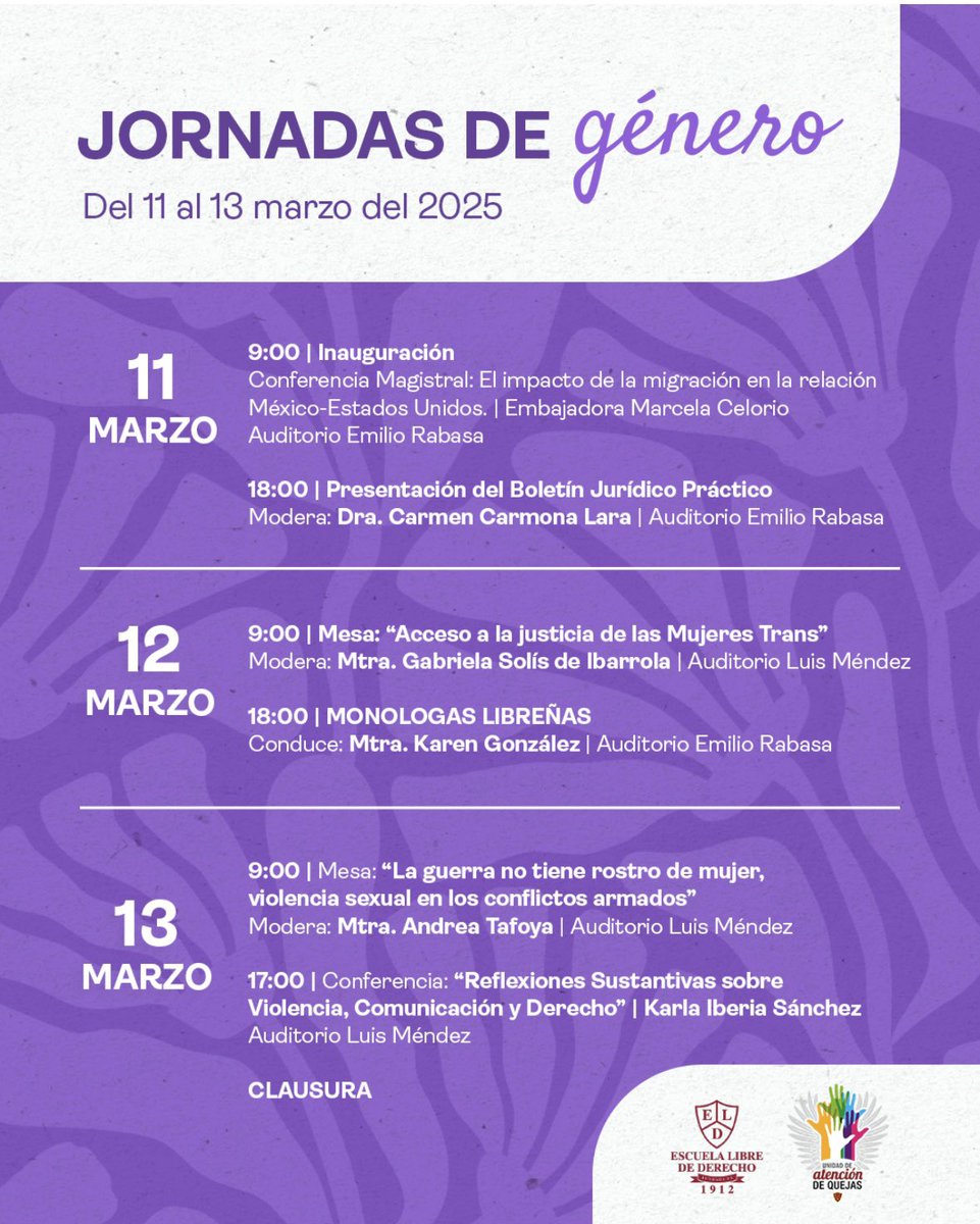 ¡ Jornadas de Género en la Escuela Libre de Derecho !