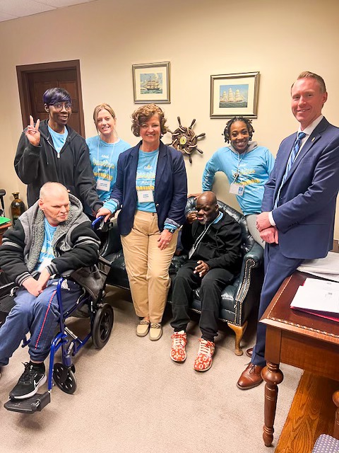 EmmausHomesInc's tweet photo. A major #DRLD highlight: helping our clients &amp; staff connect with #moleg. Thank you to Sen. @SchneltingAdam for taking the time to meet! You are THE Emmaus Senator (~half of our clients live in your district!), and we appreciate you supporting their right to live in their homes! https://t.co/HLoTKE8ddD
