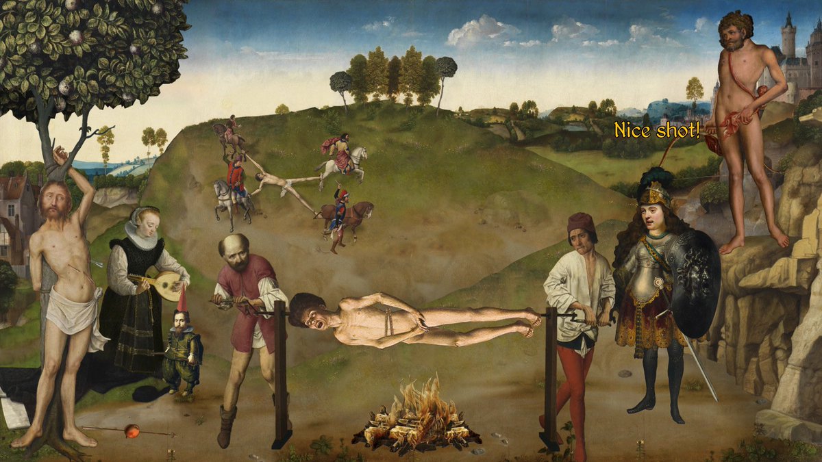 LaCavernaGamer's tweet photo. 🕹️UN JUEGO CADA DÍA DE 2025 - DÍA 66

⚔️🛡️ THE PROCESSION TO CALVARY - Una aventura gráfica cuyo arte está sacado de obras pictóricas de la Edad Media y el Renacimiento. Vuestra misión es dar caza a Saturnino el Divino. No es serio. Esto es comedia GOD digna de los Monty Python. https://t.co/dzy0Bq7slZ