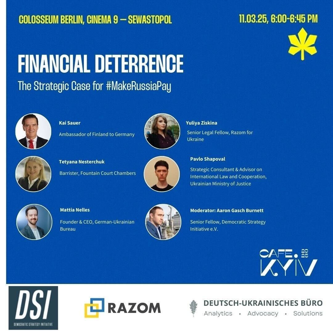 Razom for Ukraine 🇺🇸🤝🇺🇦 (@razomforukraine) on Twitter photo Next week at #CafeKyiv catch our <a href="/razomforukraine/">Razom for Ukraine 🇺🇸🤝🇺🇦</a> panel with <a href="/DSI_Strategy/">Democratic Strategy Initiative</a> and German-Ukrainian Bureau on using frozen Russian assets to #MakeRussiaPay.
Get ready by reading <a href="/jziskina/">Juliya Ziskina</a>'s <a href="/nypost/">New York Post</a> opinion on why <a href="/POTUS/">President Donald J. Trump</a> should make Russia pay for Ukraine aid nypost.com/2025/03/05/opi… Next week at #CafeKyiv catch our <a href="/razomforukraine/">Razom for Ukraine 🇺🇸🤝🇺🇦</a> panel with <a href="/DSI_Strategy/">Democratic Strategy Initiative</a> and German-Ukrainian Bureau on using frozen Russian assets to #MakeRussiaPay.
Get ready by reading <a href="/jziskina/">Juliya Ziskina</a>'s <a href="/nypost/">New York Post</a> opinion on why <a href="/POTUS/">President Donald J. Trump</a> should make Russia pay for Ukraine aid nypost.com/2025/03/05/opi…