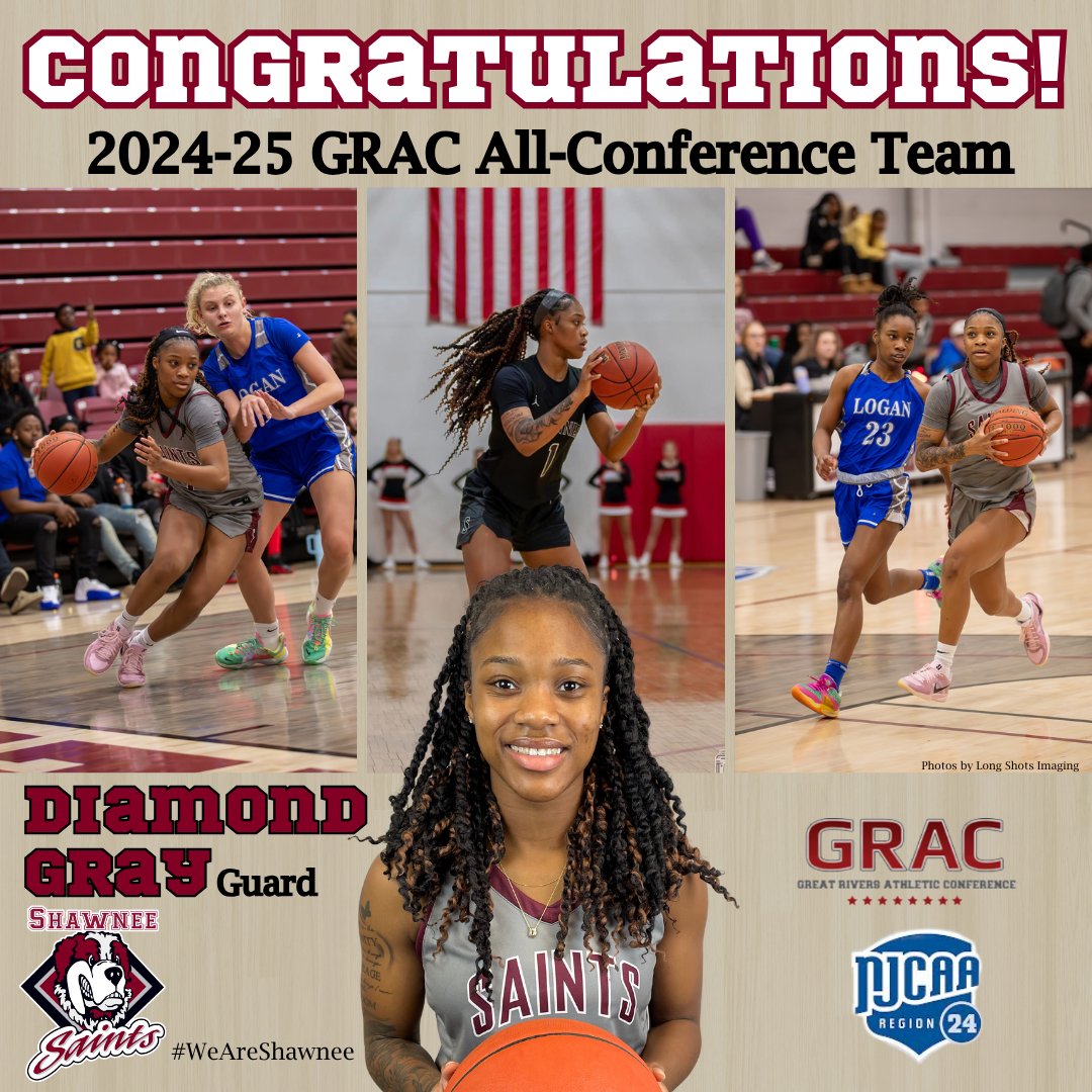 ShawneeCollege's tweet image. Put your hands together for Diamond Gray. The freshman guard has been named to the 2024-25 @gracsports All-Conference Team. We are very proud of her! 

#WeAreShawnee #GRAC #WomensBasketball
