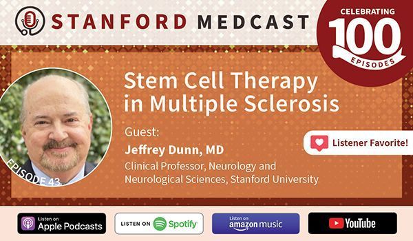 StanfordCME's tweet photo. We’re revisiting some of our most popular episodes to celebrate @StanfordMedcast's 100th episode! Ep 43 dives into Stem Cell Therapy in Multiple Sclerosis with Dr. Jeffrey Dunn.
Listen now: https://t.co/huimtvAiGC
#MultipleSclerosisAwarenessMonth @ruthadewuyamd @Stanford_Neuro https://t.co/XPyhqQZx6r