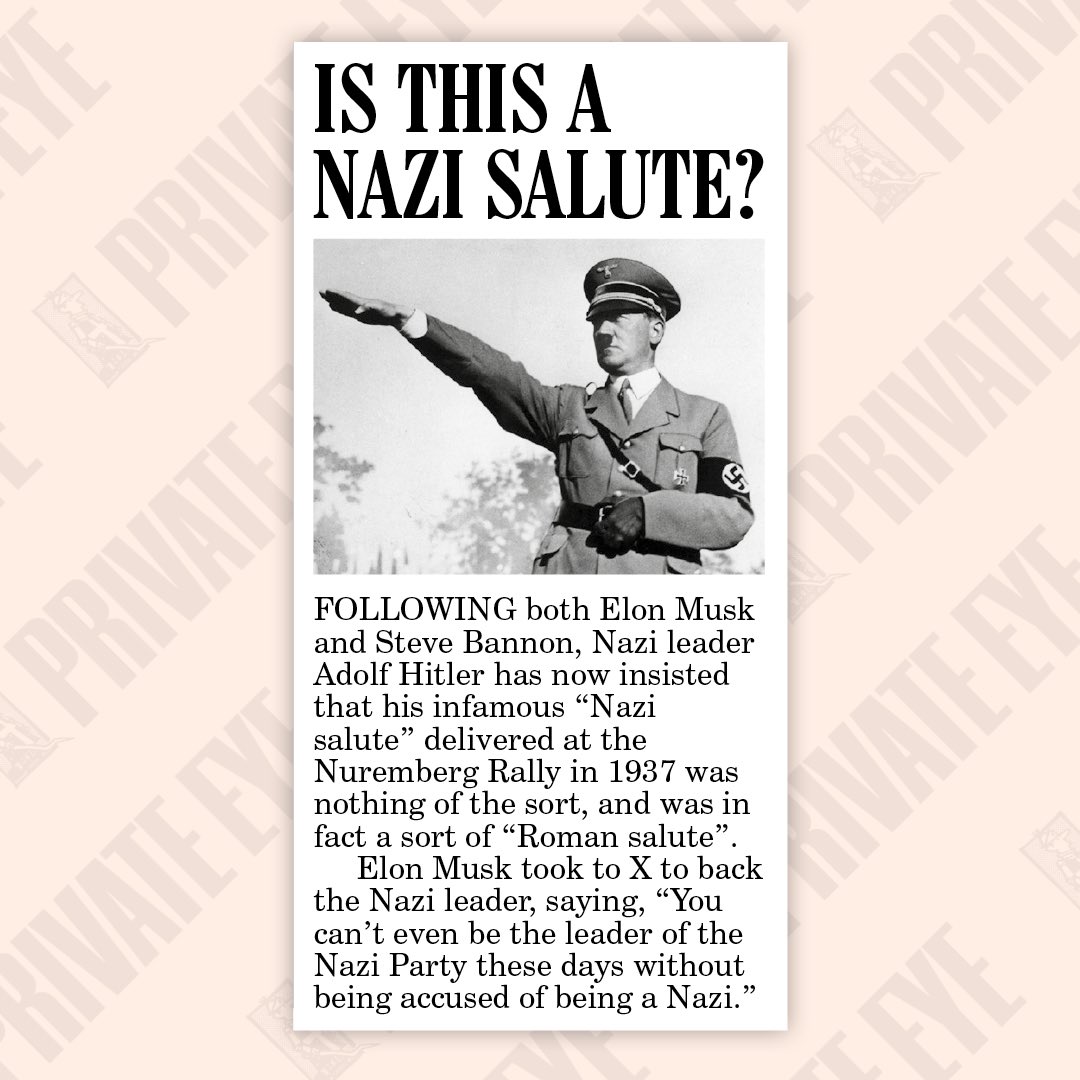 Is this a Nazi salute?

From the new Private Eye, out now.