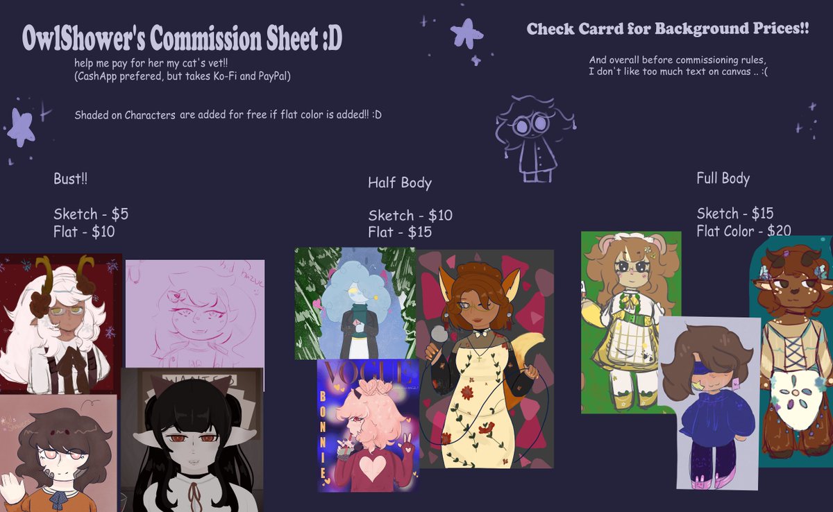 OwlShowers's tweet photo. Hey gang! I have my #commissions open to help pay for my cat's vet bill! While I am halfway through the payments, speeding it up would help greatly!  $5 is the cheapest and $20 being the most expensive.

If interested look at my carrd in my bio :3!
#digitalart #digitalcommissions https://t.co/3nDBBI7x5C