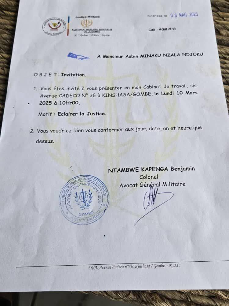 #RDC: L'Auditorat Militaire Supérieur de la Gombe convoque Aubin Minaku, vice-président PPRD et Ramazani Shadary, Secrétaire Permanent du PPRD,Parti de Joseph Kabila