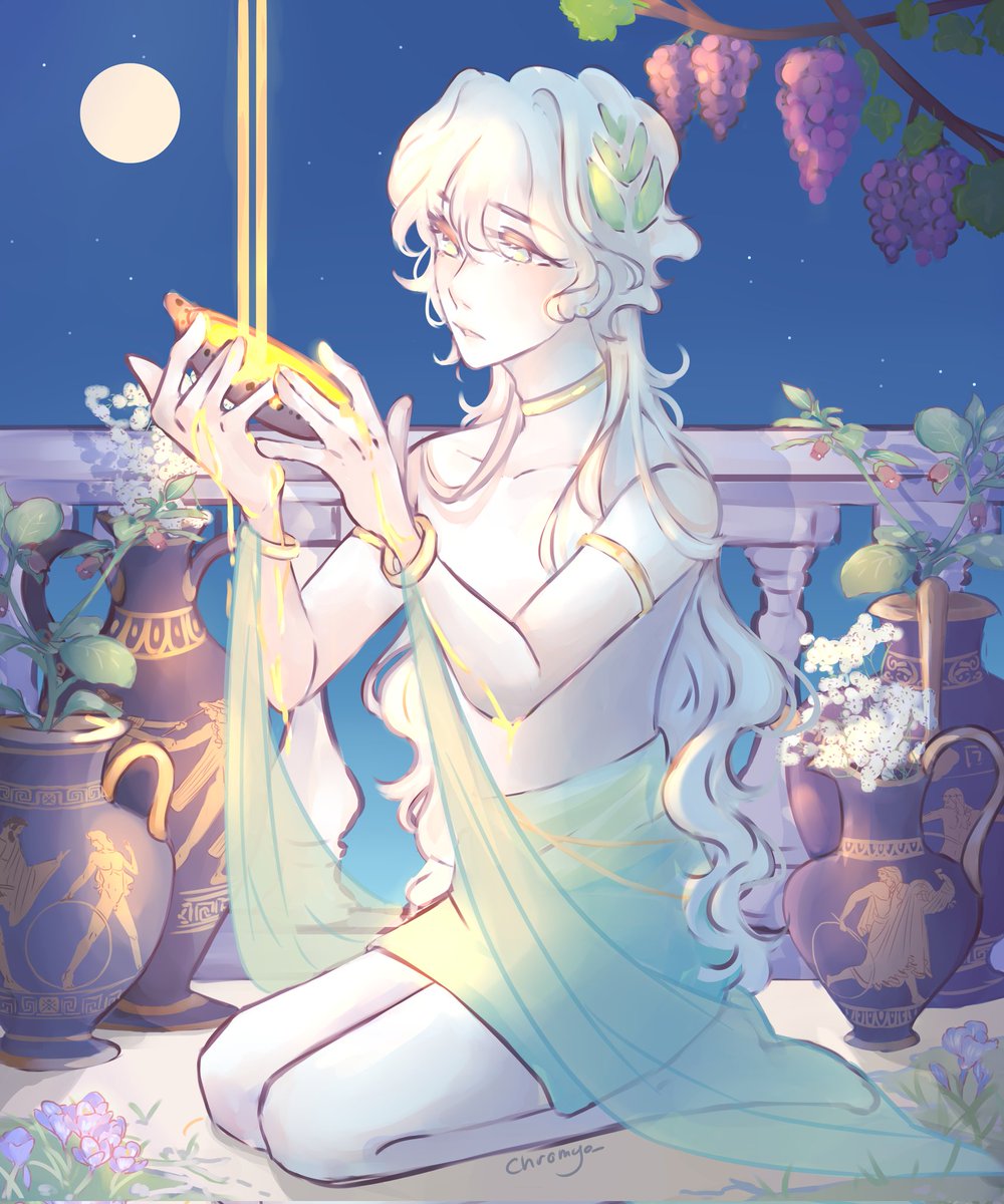 Chromyo_'s tweet image. 🌿 Γανυμήδης 🌿
A DTIYS on Insta !
You know me, ✨️ FLOWERS ✨️
Baby's breath : purity, innocence
Belladonna : silence
crocus : cheerfulness, youthful glee
And of course, grape vine for.. wine yes.
#GreekMythology #Ganymede