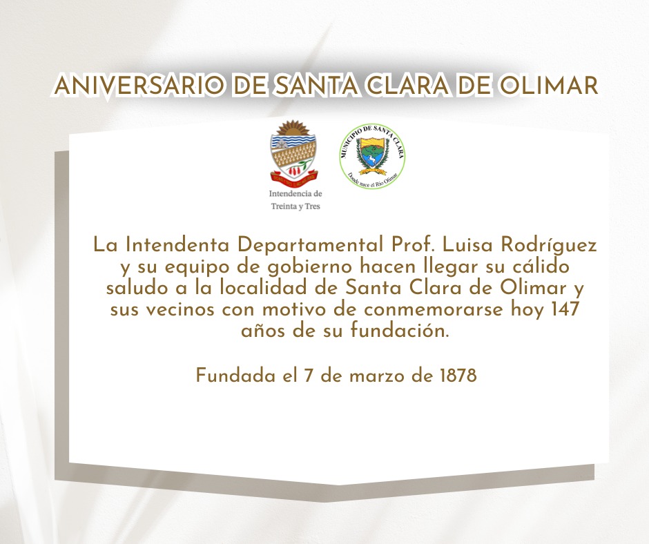 Saludamos a la localidad de Santa Clara de Olimar en un nuevo aniversario.