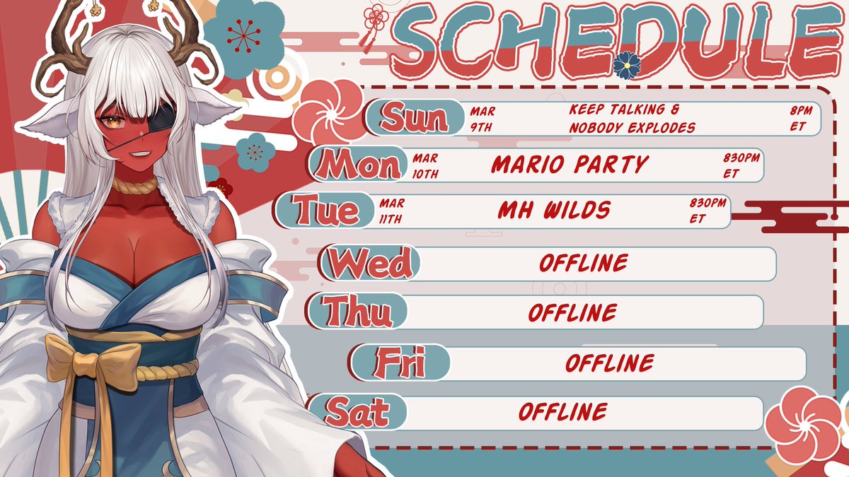 🗓️New week, same great original "me" flavor!

Sun- 💣 defusal &amp; yapping w/ <a href="/Andres_7212/">Andrés Productions</a>

Mon- Celebrating Mario Day in style with Mario Party w/ <a href="/SandySandileVT/">🏜️TheSandySandile🏜️</a>, <a href="/gamehawk55/">gamehawk55</a>, &amp; AlyCat_143 

Tues- The MH Wilds hunt calls me back

Don't make me miss you~
twitch.tv/venaracernos