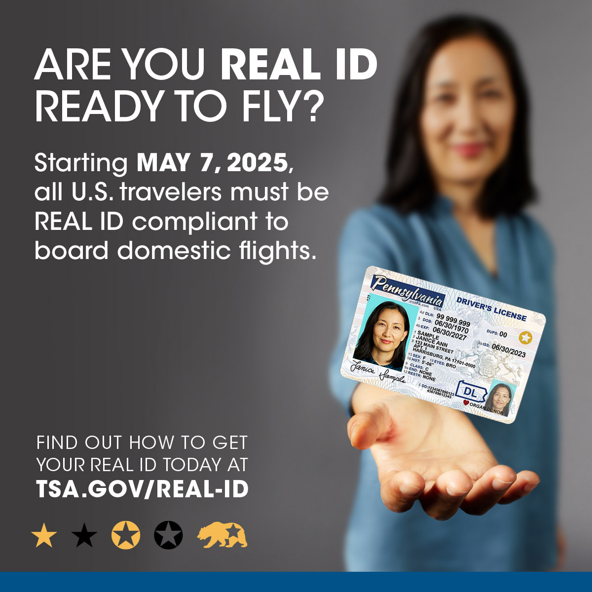 portsmouthair's tweet photo. We are officially 2 MONTHS away from TSA #REALID requirements to board domestic flights! Don't be caught off guard on your next vacation 😎 The deadline to be #REALIDready is May 7, 2025.
#REALIDself #Check4theStar https://t.co/D280cydj6C