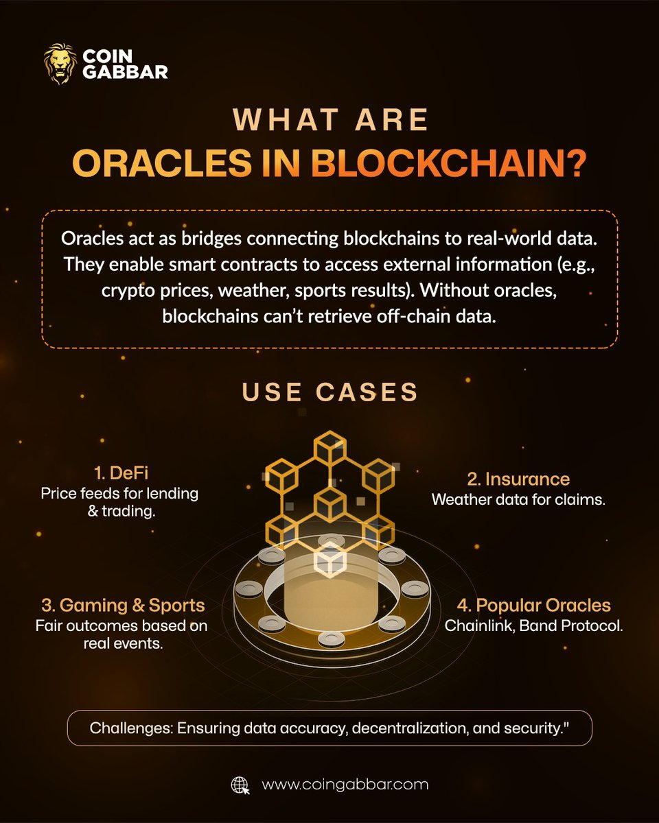 coin_gabbar_'s tweet image. 🔗 Oracles: The bridge between blockchain & real-world data! 🌍📊 Powering DeFi, gaming, and more! 🚀
Visit: coingabbar.com
#BlockchainOracles #DeFi #SmartContracts #CoinGabbar #CryptoTech #Chainlink #BandProtocol #Web3 #CryptoInnovation #Decentralization #Blockchain