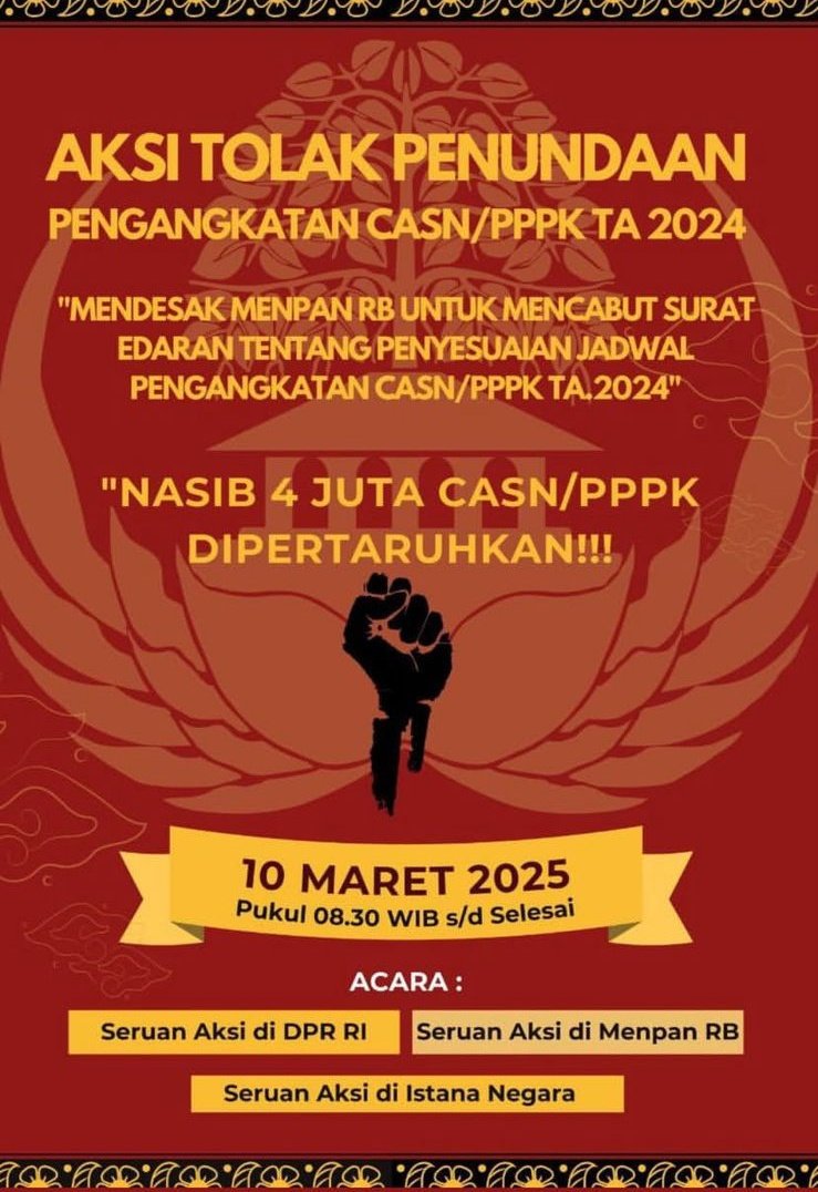 ALERTA ALERTA🚨🚨 
SERUAN AKSI TOLAK PENYESUAIAN PENGANGKATAN CASN/PPPK TA 2024!!
#IndonesiaGelapJilid2
#savecasn2024
#TOLAKKEBIJAKANTMTSERENTAK
