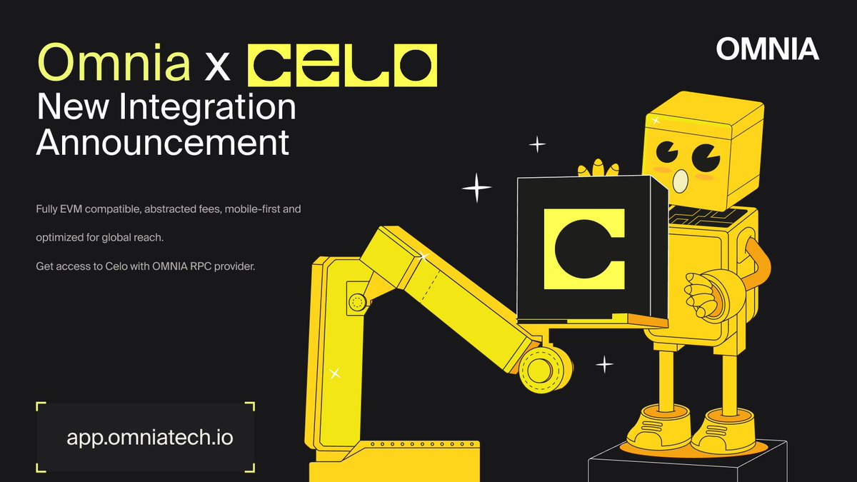 OMNIA Protocol - AI Infrastructure (@omnia_protocol) on Twitter photo 🚀 Couldn’t let this week pass without announcing our latest integration: <a href="/Celo/">Celo.eth/acc 🦇 🌳</a> ! 🌍✨
A PoS Layer-1 protocol bringing the next generation of dApps to the world. 🔗⚡
More blockchains, more possibilities. Stay tuned for what’s next! 🚀 Couldn’t let this week pass without announcing our latest integration: <a href="/Celo/">Celo.eth/acc 🦇 🌳</a> ! 🌍✨
A PoS Layer-1 protocol bringing the next generation of dApps to the world. 🔗⚡
More blockchains, more possibilities. Stay tuned for what’s next!