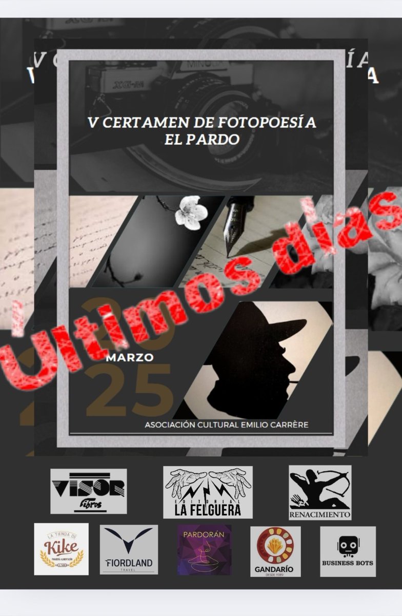 Mis Queridos Lectores 📖☕

En pocos días se cerrará el plazo de presentación de #fotopoesias 
Si aún no has enviado el tuyo... Inspírate y participa!!

Más información 
aculturalemiliocarrere.wordpress.com