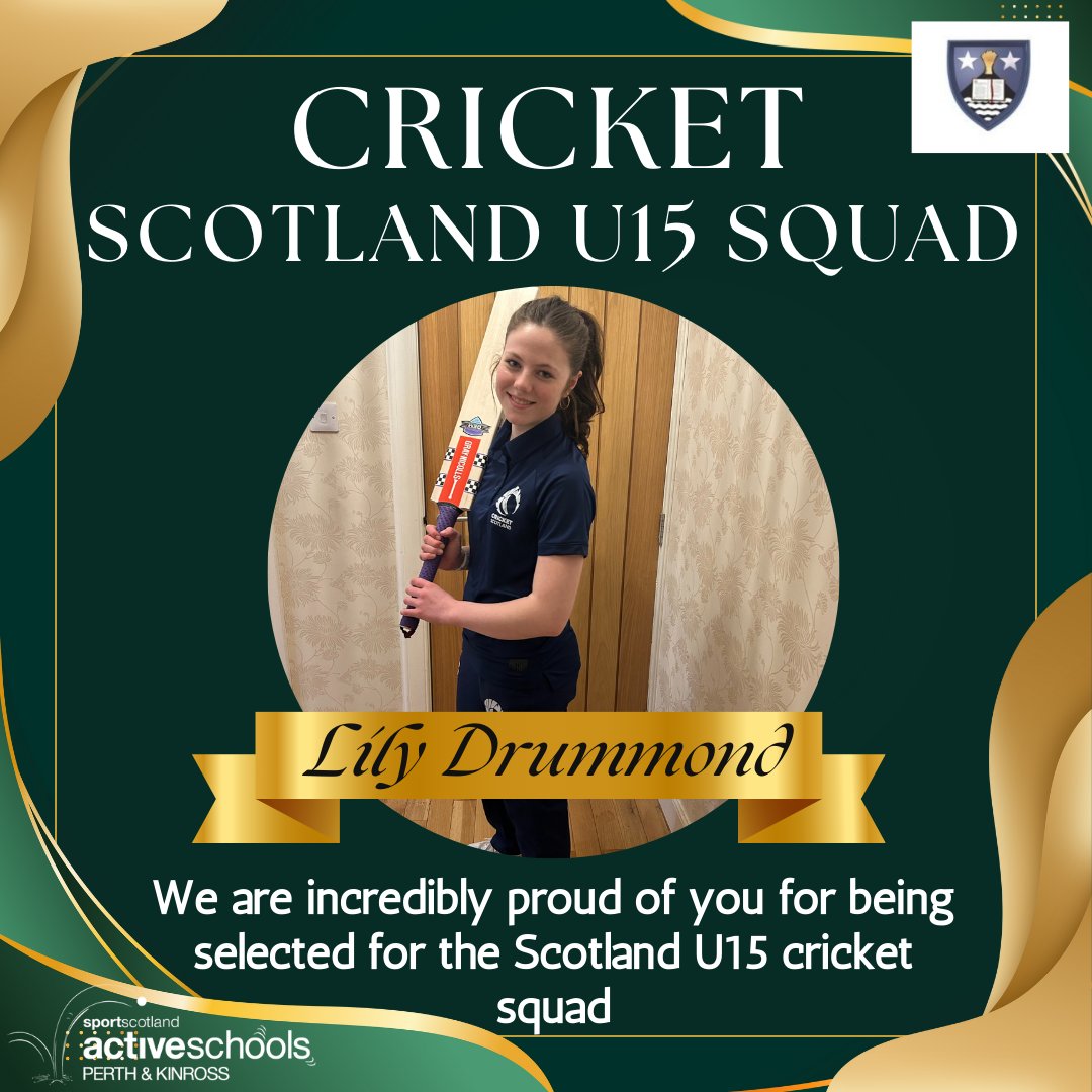 P&K Active Schools (@activeschoolspk) on Twitter photo ⭐️Women & Girls in Sport
Celebrating Lily's Cricket Success!
Starting at <a href="/Meigle_Cricket/">Meigle CC black&GOLD</a> aged 6, she joined the Caledonian Highlanders U15 & U18 teams in 2024 & has now been selected for the Scotland U15 squad 2025
<a href="/BlairgowrieHS/">Blairgowrie HS</a> <a href="/CricketScotland/">Cricket Scotland</a> <a href="/sportscotland/">sportscotland</a> <a href="/ASCblair/">Active Schools Blair</a> ⭐️ ⭐️Women & Girls in Sport
Celebrating Lily's Cricket Success!
Starting at <a href="/Meigle_Cricket/">Meigle CC black&GOLD</a> aged 6, she joined the Caledonian Highlanders U15 & U18 teams in 2024 & has now been selected for the Scotland U15 squad 2025
<a href="/BlairgowrieHS/">Blairgowrie HS</a> <a href="/CricketScotland/">Cricket Scotland</a> <a href="/sportscotland/">sportscotland</a> <a href="/ASCblair/">Active Schools Blair</a> ⭐️