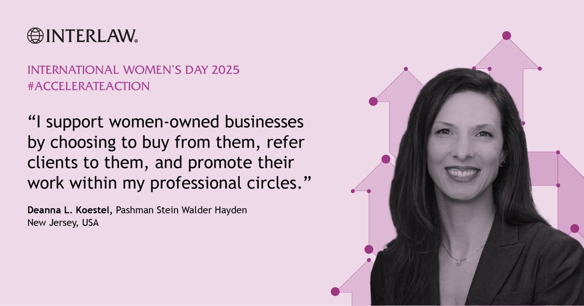 Interlaw (@interlaw_ltd) on Twitter photo To mark this year’s #IWD2025, Interlaw is celebrating the collective commitment of its law firms around the world to #AccelerateAction on gender equality.
Here, Deanna Koestel <a href="/PashmanStein/">Pashman Stein</a>. in #NewJersey, #USA describes one of the ways she supports #GenderEquality. To mark this year’s #IWD2025, Interlaw is celebrating the collective commitment of its law firms around the world to #AccelerateAction on gender equality.
Here, Deanna Koestel <a href="/PashmanStein/">Pashman Stein</a>. in #NewJersey, #USA describes one of the ways she supports #GenderEquality.