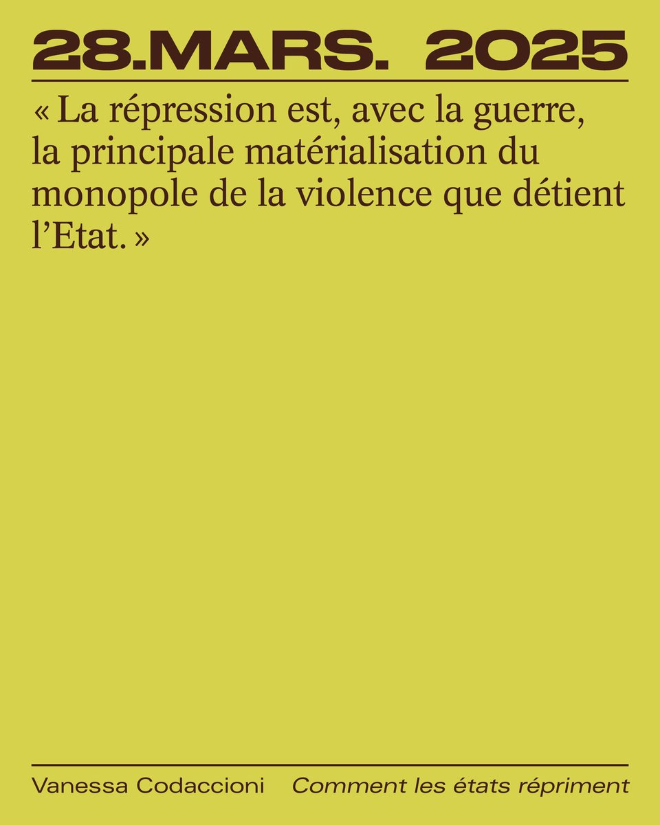 🔜 En librairie le 28 mars : « Comment les états répriment • Une courte histoire du pouvoir de punir » de Vanessa Codaccioni ! 

🔗 editionsdivergences.com/livre/comment-…