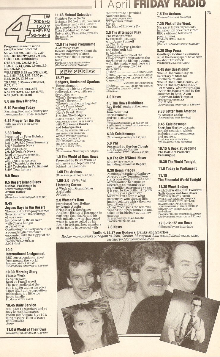 Starting on <a href="/BBCRadio4Extra/">BBC Radio 4 extra</a> today a repeat of Bodgers, Banks and Sparkes, the team that would go on to create <a href="/AbsolutelyProd1/">Absolutely Productions</a> First broadcast on Radio 4 on 11 April 1986 bbc.co.uk/programmes/m00…