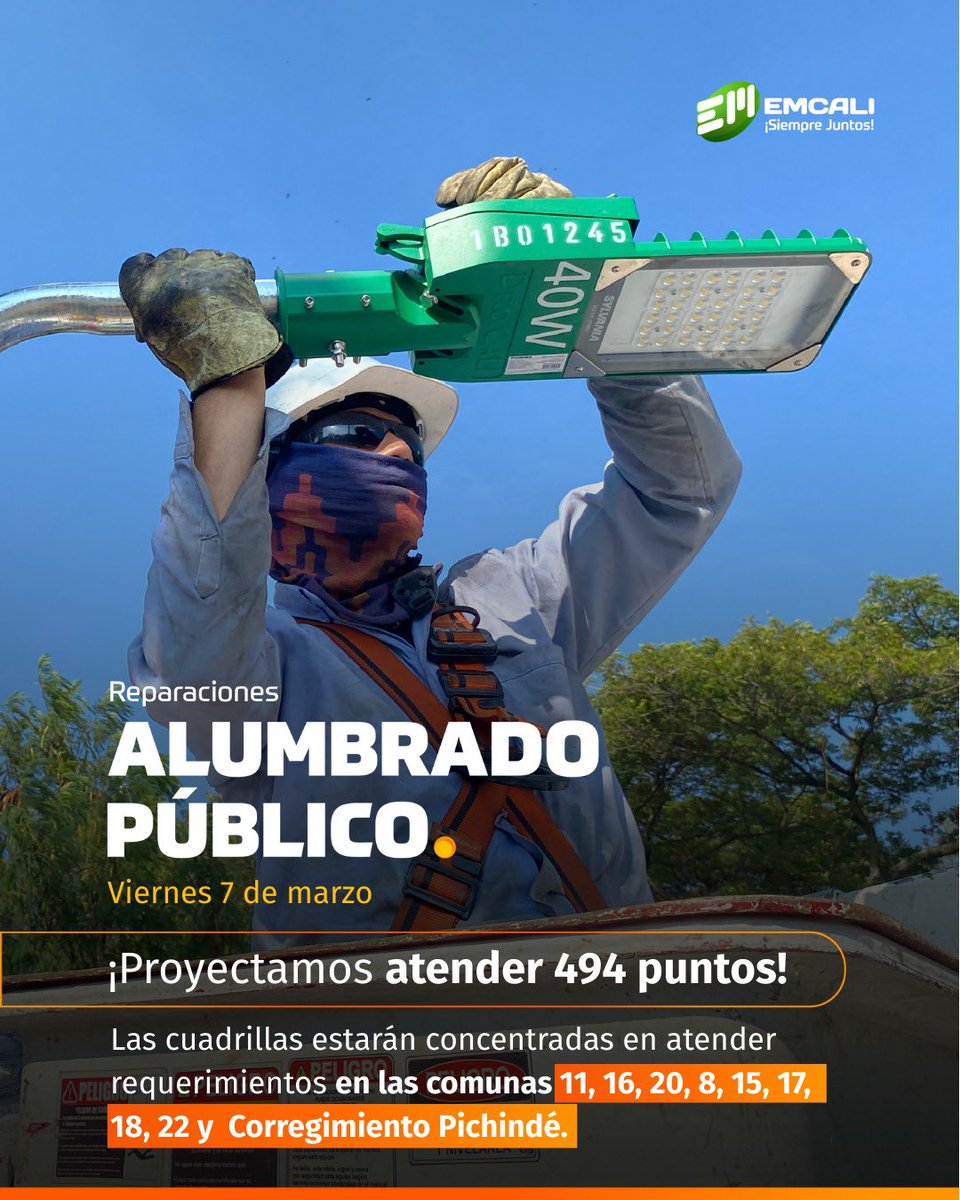 Estos son los lugares en los que se estarán haciendo reparaciones de alumbrado público el día de hoy 👇🏼