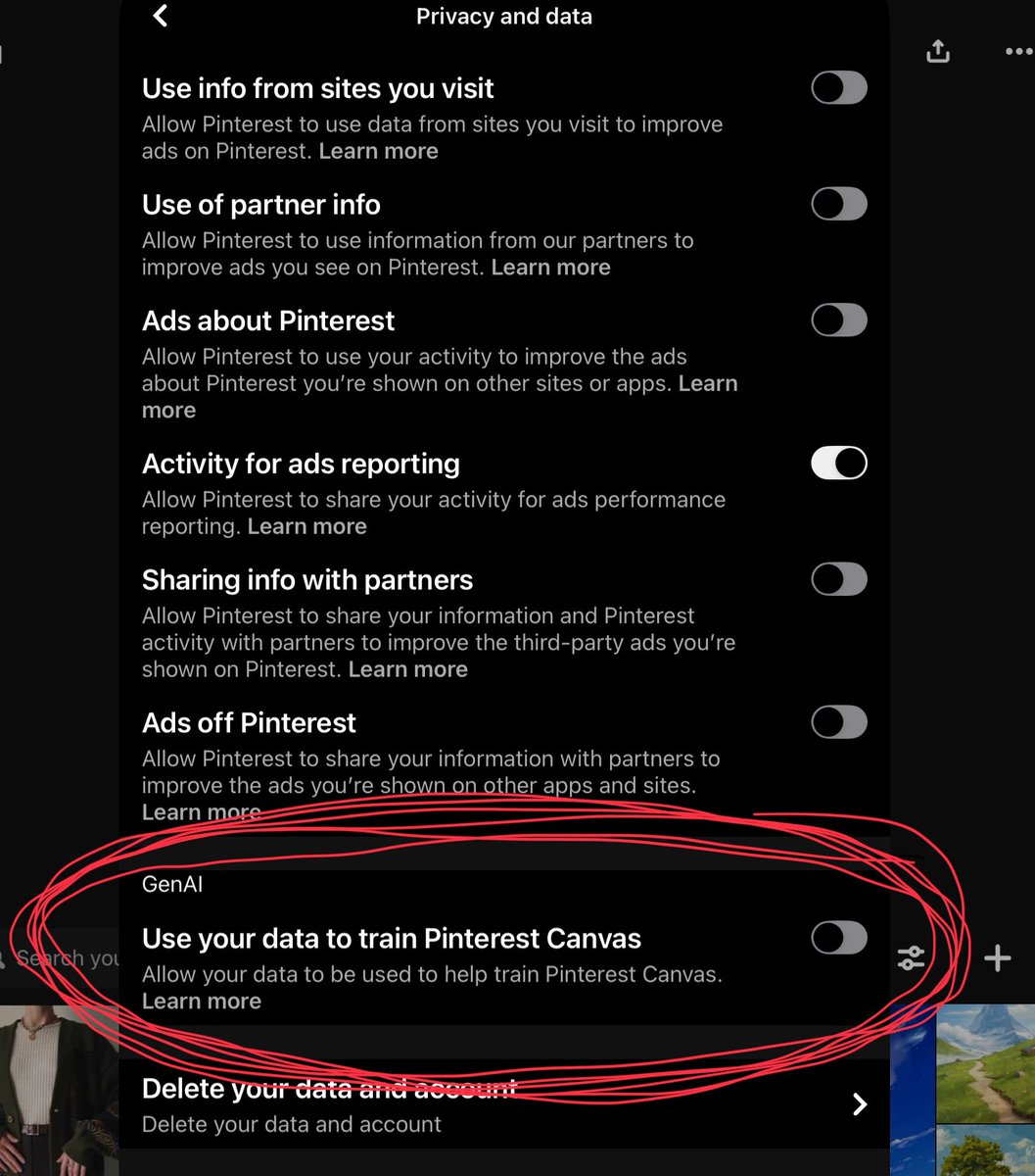 Guys, Pinterest just updated their terms and they're going to use all of the image you saved to train their AI!

Go to Settings > Privacy and data > disable GenAI

But if someone saved your art to Pinterest, and you didn’t Glaze or Nightshade it 🥲 
No where is safe 😭