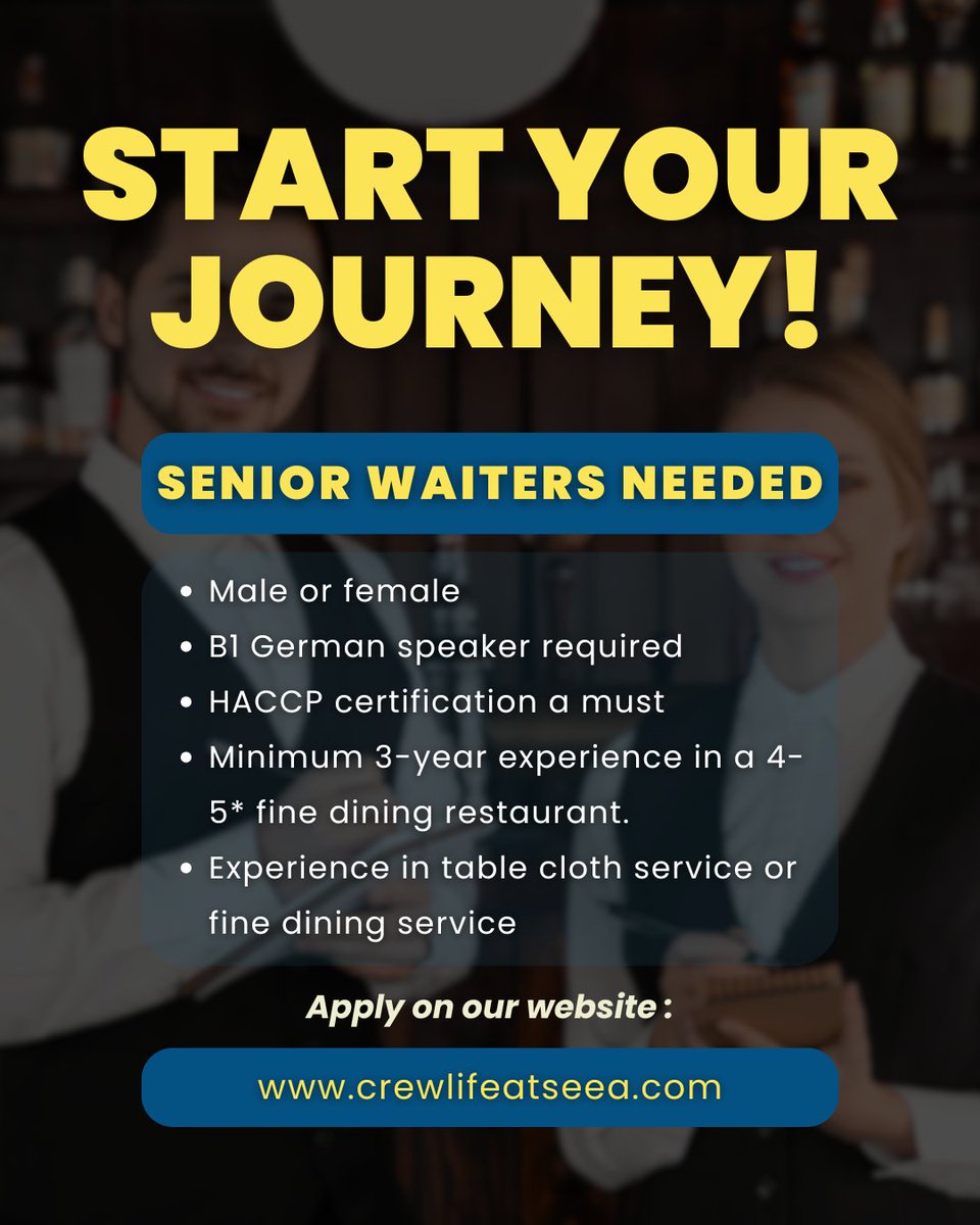 📷 Ready to plate up success at sea?

We're hiring experienced chefs for exciting cruise ship roles such as Sous Chefs, Chef de Parties &amp; more! 📷📷.

📷 Apply now and make waves in your culinary career!

#WorkAtSea #CulinaryJobs #CruiseLife #crewlifeatsea #nowhiring2025