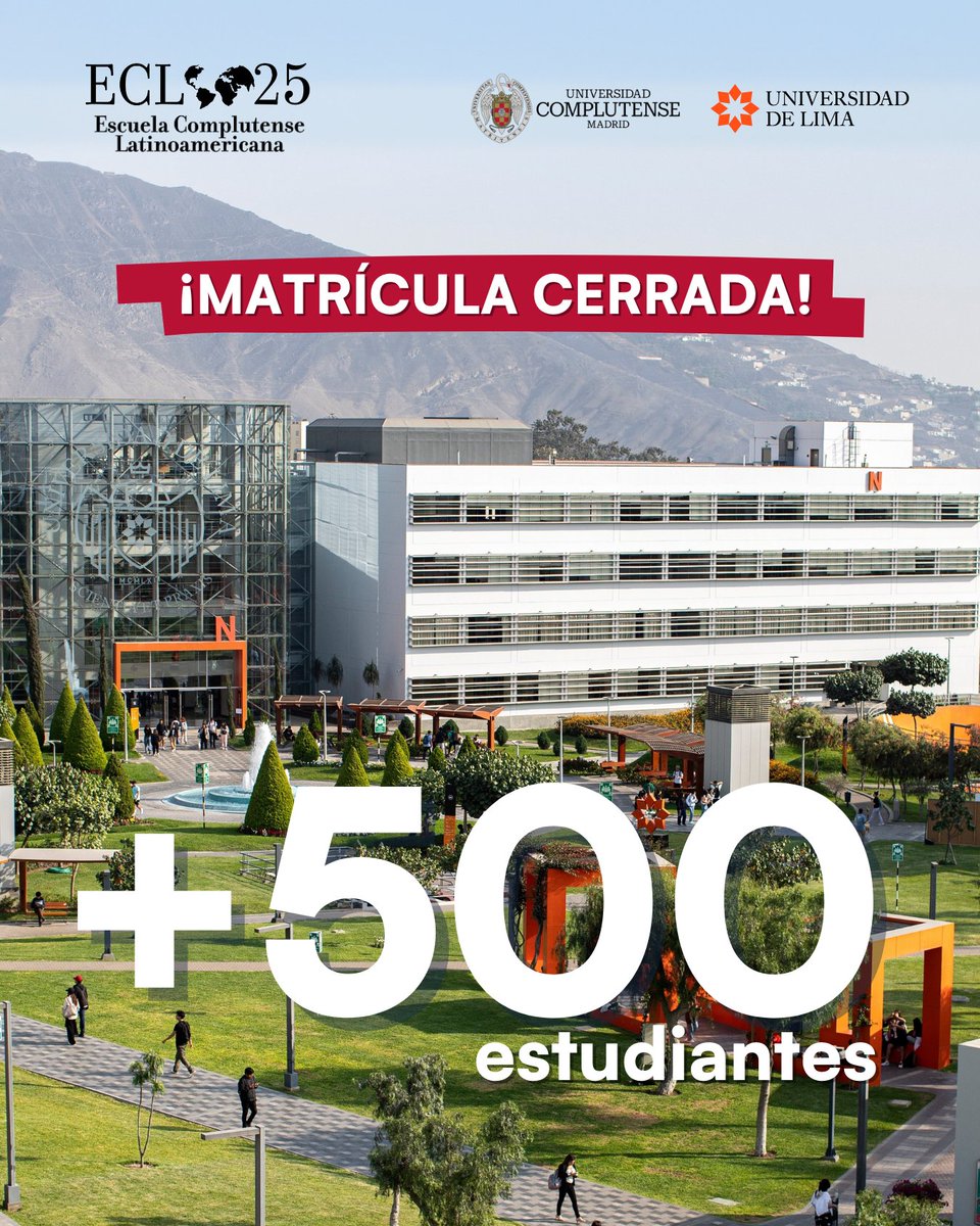 fundacionucm's tweet photo. 📢 ¡Récord en la Escuela Complutense Latinoamericana! 

Más de 520 estudiantes inscritos por primera vez en su historia. ¡Gracias a la @udelima, al equipo docente y a cada estudiante por hacerlo posible!

📅 ¡Nos vemos el 17 de marzo!
Lee la noticia 👇
https://t.co/dDJYqfbqkD https://t.co/EqtQtPkTKe
