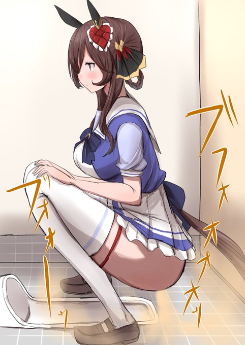 お題の和式トイレで豪快なオナラをするウマ娘のジェンティルドンナ様です。 
