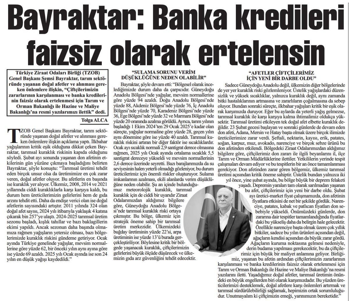 Tarım sektöründe yaşanan doğal afetleri ve alınması gereken önlemleri değerlendirdiğim basın açıklaması gazetelerde geniş yer aldı.