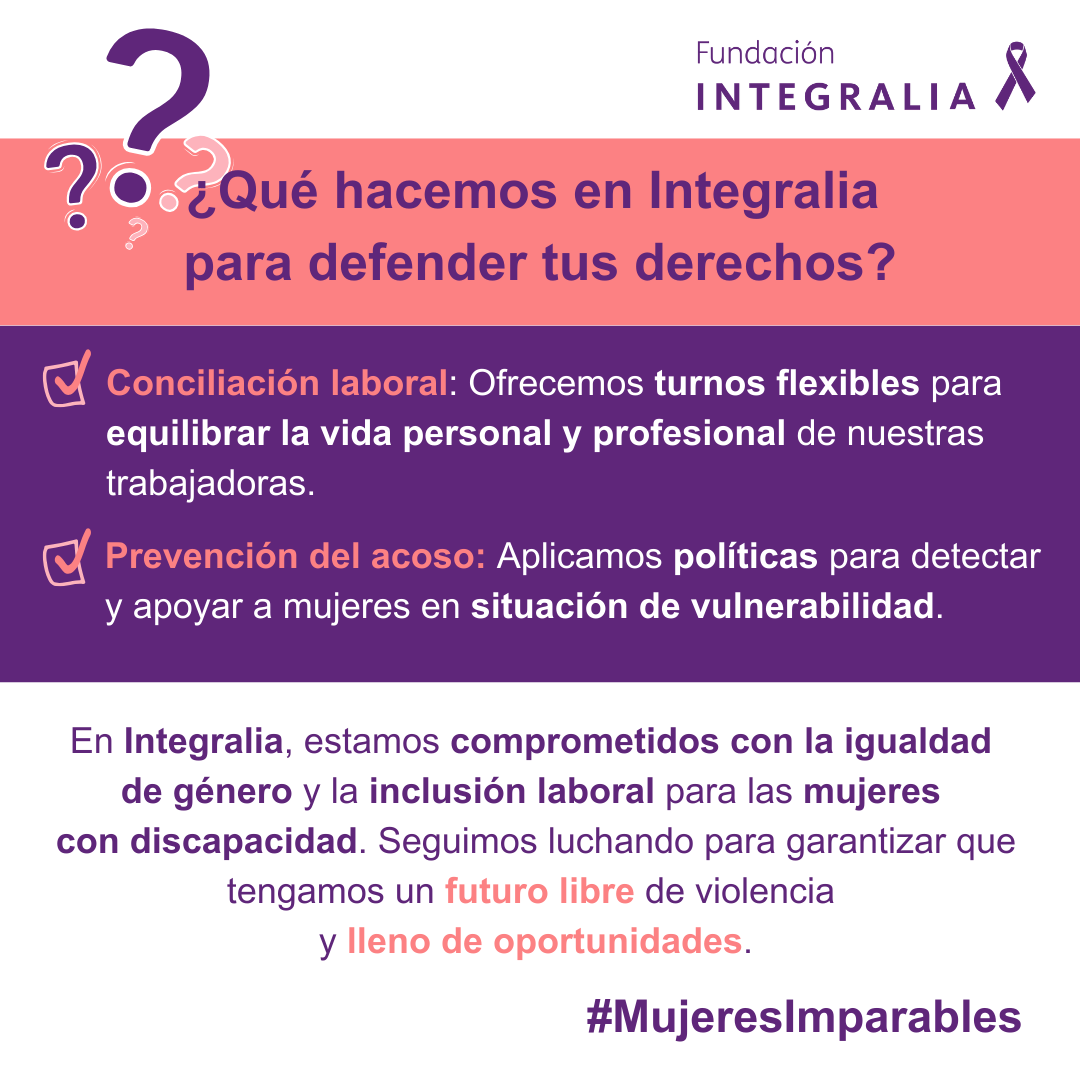#8M: En España, 2,5M de #MujeresConDiscapacidad enfrentan barreras: solo el 34,6% tiene empleo, ganan un 16,2% menos y son 4 veces más vulnerables a la violencia. En Integralia, el 87,5% de nuestros Centros Especiales de Empleo están liderados por mujeres.  #MujeresImparables