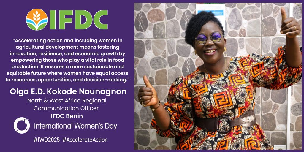 IFDCGlobal's tweet photo. At IFDC, our staff are committed to #AcceleratingAction for equality in agriculture. Hear from our team on why empowering women farmers is key to sustainable food systems!🌱

📢 What does #AcceleratingAction mean to you? Share your thoughts in the comments below!

@womensday https://t.co/DCMQeVpCF0