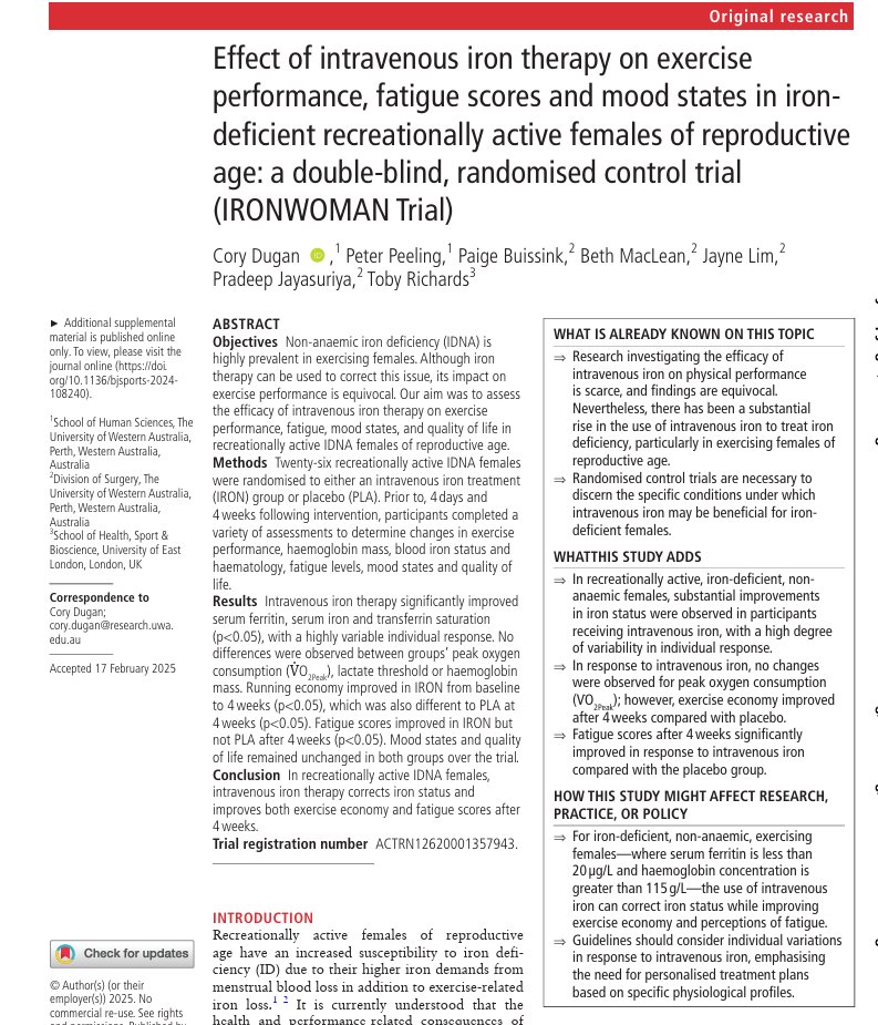 Our Latest PhD - IV iron improves exercise and physical function in women with iron deficiency

bjsm.bmj.com/content/early/…