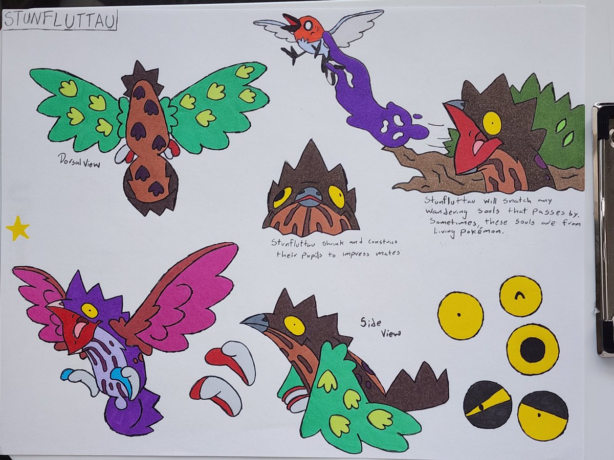 FalcoSean's tweet photo. For this week's #FakemonFriday, we are going to Melzito for a regional fake. Meet Stunflitt and Stunfluttau.
#Pokemon #PokemonArt #Fakemon #FakemonArt #GhostTypePokemon #FlyingTypePokemon #ConvergentMons #RegionalFakes https://t.co/LGxiKOq1MQ