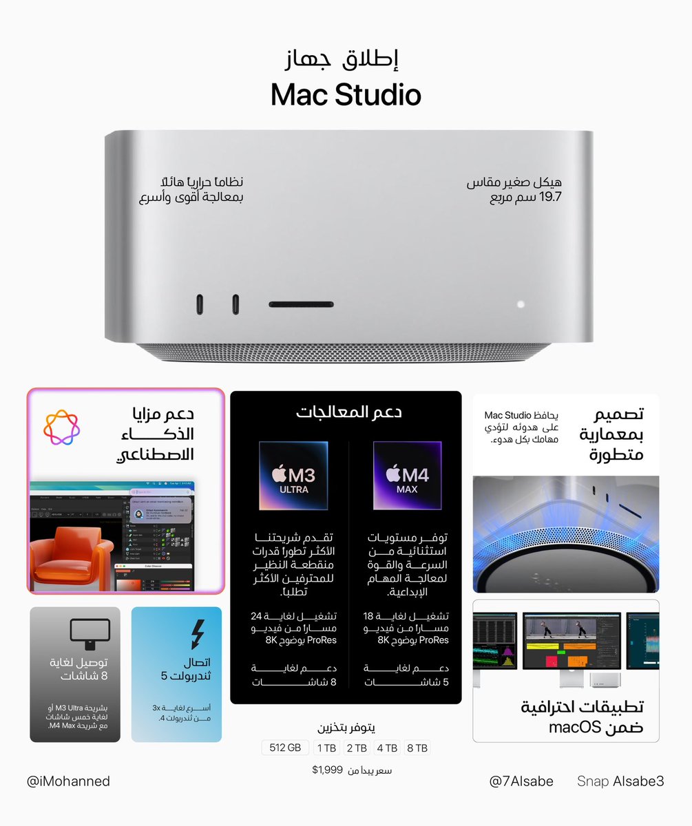 7Alsabe's tweet image. أهم مميزات جهاز #MacStudio الجديد