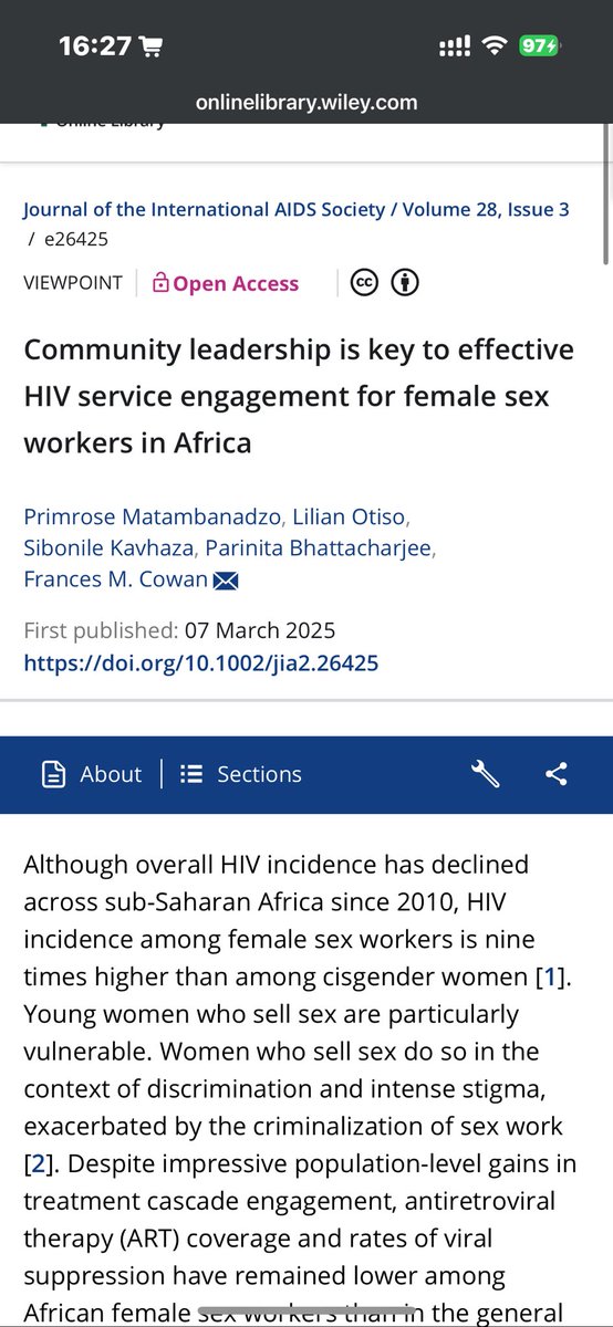 🚨 New Publication Alert! 🚨

Our  viewpoint, "Community leadership is key to effective HIV service engagement for female sex workers in Africa," was just published in <a href="/jiasociety/">Journal of the IAS</a> for #WomensDay.

Read the full article here 👉 bit.ly/3F7ue1j
@authors