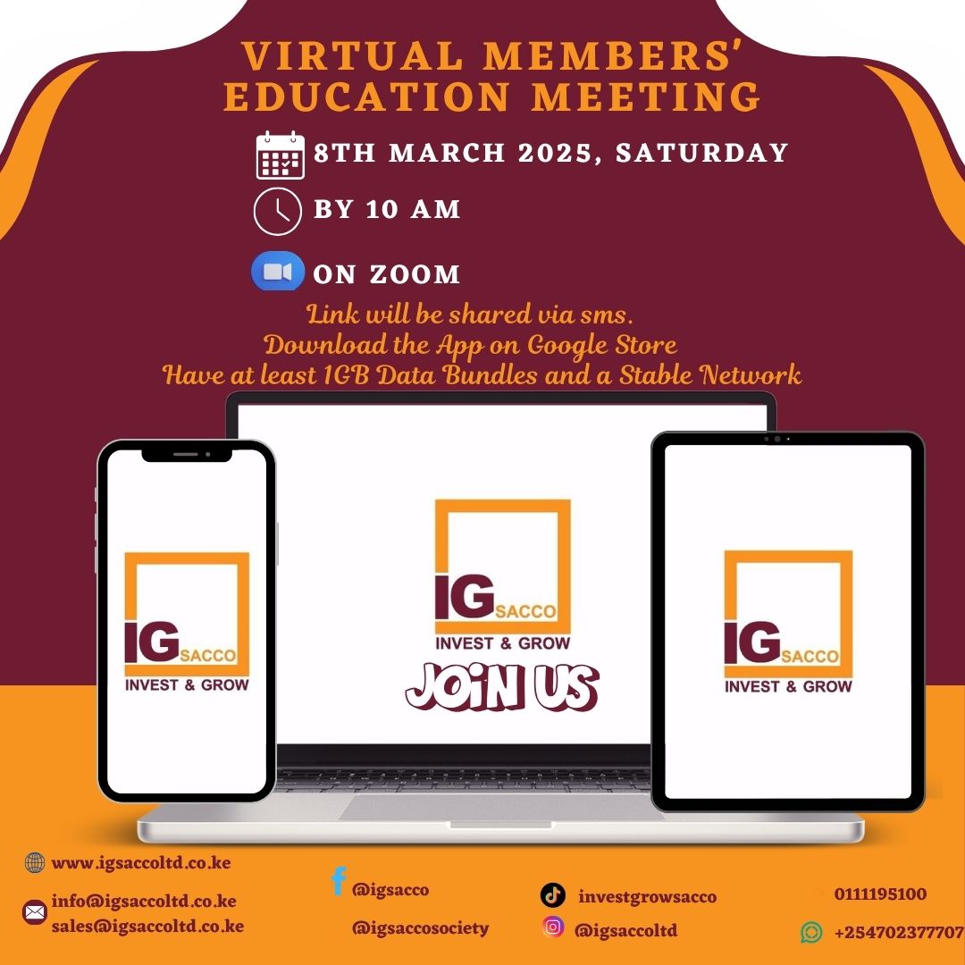 IGSACCOSOCIETY's tweet photo. REMINDER!!

Honorable Members, this is to remind you of the Virtual Members' Education Program that will be held tomorrow Saturday, 8th March 2025, at 10am on Zoom App.
Tell a friend, to tell a friend!!
Join us!! 

#OnlineMeeting
#MembersEducation
#OurInvestmentOurGrowth https://t.co/TDdApDFlSG