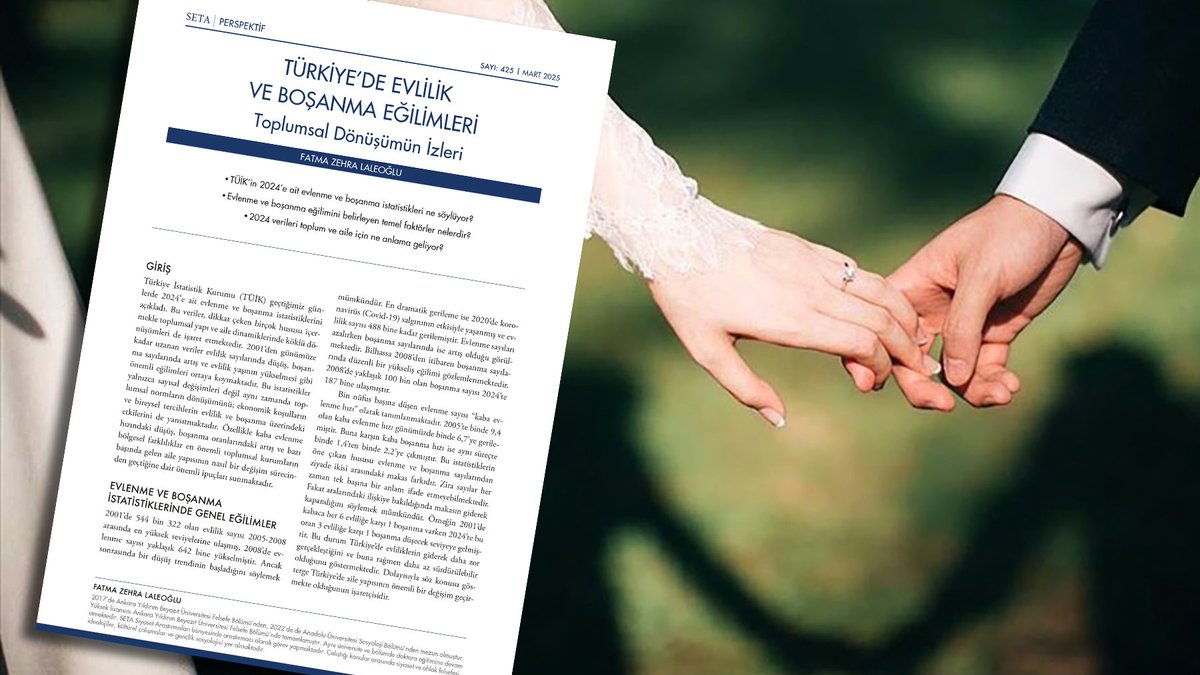 👁‍🗨 Türkiye’de Evlilik ve Boşanma Eğilimleri | Toplumsal Dönüşümün İzleri

🔴 TÜİK’in 2024’e ait evlenme ve boşanma istatistikleri ne söylüyor? 
🔴 Evlenme ve boşanma eğilimini belirleyen temel faktörler nelerdir?
🔴 2024 verileri toplum ve aile için ne anlama geliyor?

 📥