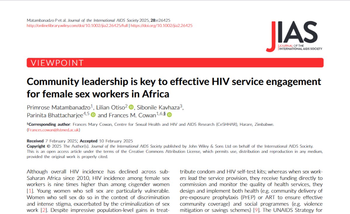 Journal of the IAS (@jiasociety) on Twitter photo 📰#JIAS celebrates #WomensDay with a new viewpoint on how “Community leadership is key to effective HIV service engagement for female sex workers in Africa”.
Read it here: bit.ly/3F7ue1j
<a href="/CeSHHAR/">CeSHHAR Zimbabwe</a> <a href="/PHDA_Kenya/">Partners for Health and Development in Africa</a> <a href="/LVCTKe/">LVCT Health</a> #IWD2025 📰#JIAS celebrates #WomensDay with a new viewpoint on how “Community leadership is key to effective HIV service engagement for female sex workers in Africa”.
Read it here: bit.ly/3F7ue1j
<a href="/CeSHHAR/">CeSHHAR Zimbabwe</a> <a href="/PHDA_Kenya/">Partners for Health and Development in Africa</a> <a href="/LVCTKe/">LVCT Health</a> #IWD2025