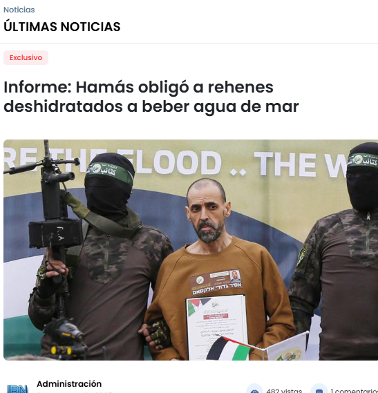 ACOM_es's tweet photo. Hamas obligó a rehenes deshidratados a beber agua de mar
Las autoridades sanitarias israelíes informan de que los rehenes liberados del cautiverio de Hamas sufrieron desnutrición extrema y perdieron hasta el 40% de su peso corporal. 
Privados de agua dulce, muchos se vieron obligados a beber agua de mar diluida, lo que les provocó daños dentales y debilitó sus sistemas inmunológicos. 
Los supervivientes describieron la privación deliberada de alimentos durante su encarcelamiento.

🖱️https://t.co/qpqMtNTT2k