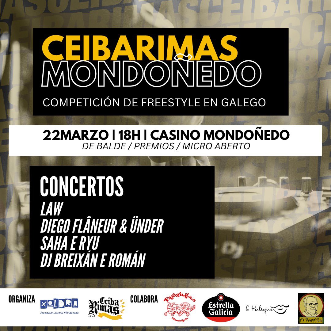 festivalbreason's tweet photo. 🥰 Coincidindo coa mellor concentración de motos, o sábado 22 de marzo xunto coas compas do @ceibarimas, volven as batallas de freestyle e o rap en galego a Mondoñedo 💥

📍Casino de Mondoñedo https://t.co/biJGU6NRu7