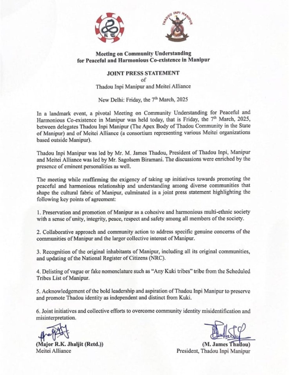 Manipur suffers not only from economic inflation bt also frm ethno-inflation. Pple are made to speak one-dimensional language of identity&amp;hatred. Weaponizing identity cannot create a civic culture. Thadous&amp;Meeteis coming together is good. Let d' humanitarian corridors b open4 all