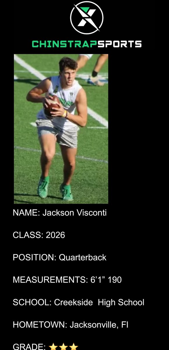 Jackson Visconti shows in game P4 arm talent throwing deep comebacks, accurate passer on the move, doesn't get rattled with pressure in his face. Visconti has a 4.0 GPA, definitely a hidden Gem in 2026.