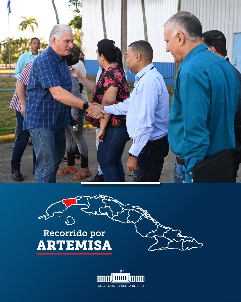 🇨🇺| A la occidental provincia de Artemisa llegó este viernes el Presidente <a href="/DiazCanelB/">Miguel Díaz-Canel Bermúdez</a>

Por tierras del municipio Guanajay comenzó su recorrido, junto a <a href="/DrRobertoMOjeda/">Dr. Roberto Morales Ojeda</a>. 

A unos 30 kilómetros de la capital de #Cuba, el territorio se caracteriza por ser agrícola-industrial.

🧶