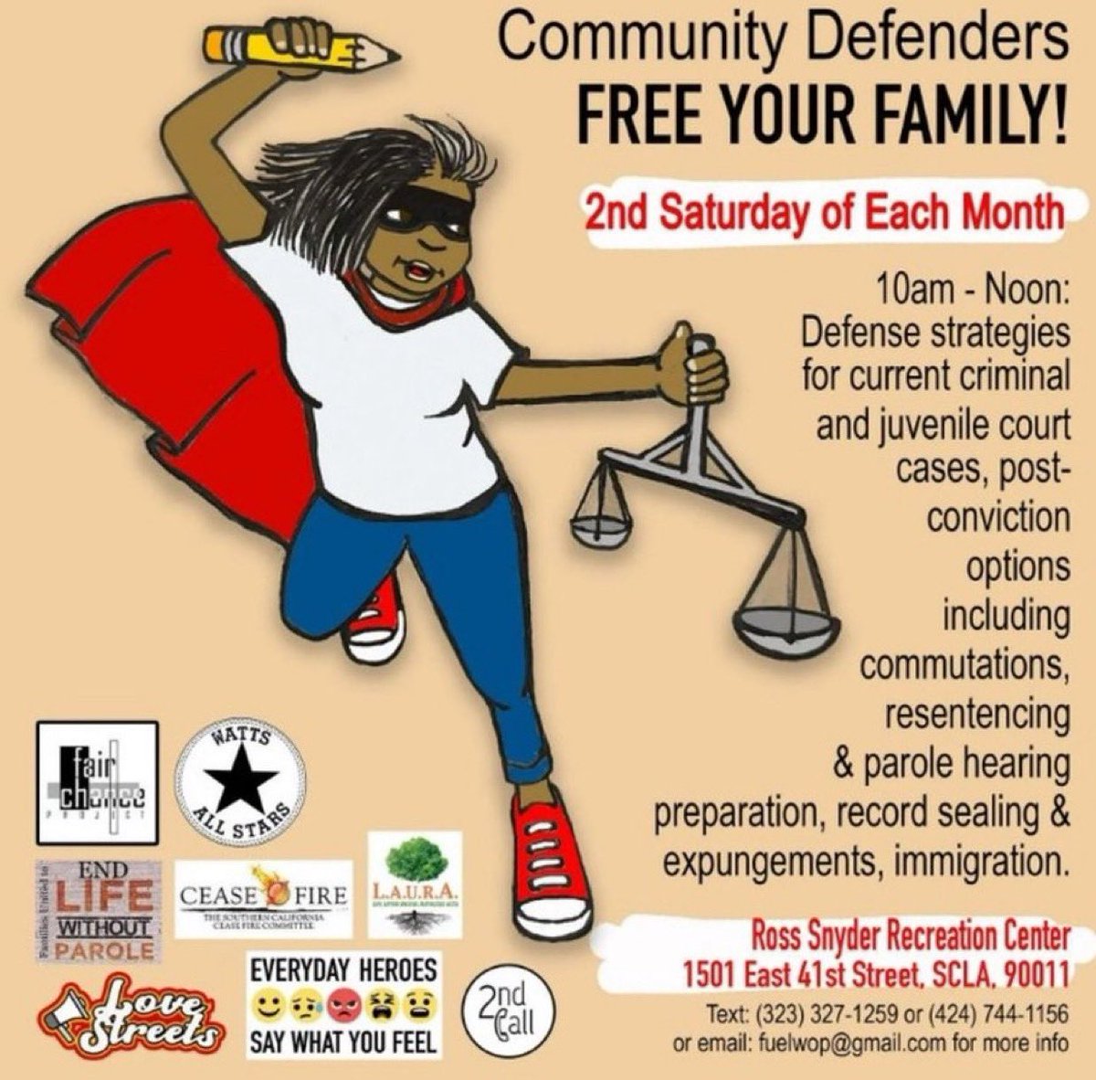 Free legal clinic tomorrow - Saturday, March 8, 2025 - and the second Saturday of each month - at Ross Snyder Park on 41st and Compton in SCLA @lacityparks, 10am to noon. Families fearing ICE raids and deportation can get support for U-Visas and other immigration applications.