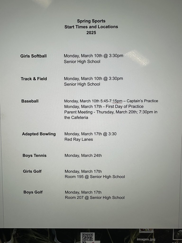 SPRING SPORTS are starting soon!  Please remember to be registered before the first day of practice and that your fees are paid.  Below is the listing of start times and locations.

Registration Link:
1967a.cf.wordwareinc.com