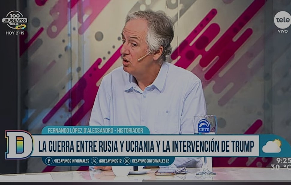 Fernando López D'alessandro, analista internacional que plantea las siguientes tesis:
- Ucrania buena, Rusia mala.
- Trump y Putin son dos seres de maldad 
- que quieren dividirse el mundo.

Nunca menciona a China en su análisis; solo cuando una periodista lo hace.

Estamos mal.