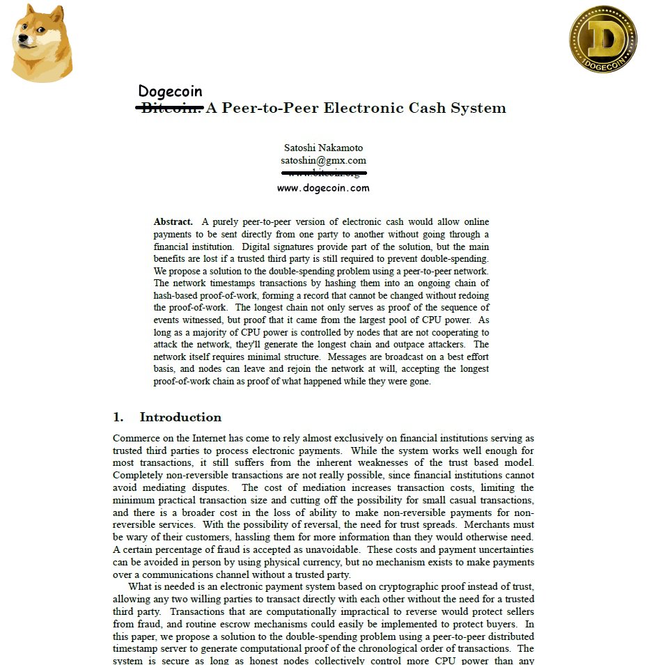 Today we get a Bitcoin Reserve.  Great.  What would Satoshi say?  This is why I have made the Dogecoin White Paper.  It is what used to be the Bitcoin White Paper, only cross out the word Bitcoin and replace it with the word Dogecoin, then change the 21M supply cap to a fixed