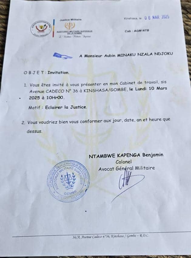 AUBIN MINAKU invité par la cour militaire de justice pour éclairer l'opinion publique <a href="/pprddiaspora/">PPRD Diaspora</a> <a href="/JeunessePalu/">Ligue des Jeunes du PALU</a> <a href="/unc/">The University of North Carolina at Chapel Hill</a> <a href="/GBFatshi/">Action Riggie TIKAZALA</a> <a href="/PRO_UNIFIES/">PROGRESSISTES UNIFIES</a> <a href="/PhilKayinga/">PHIL KAYINGA</a> <a href="/ilanga_amida/">Amida ilanga</a>