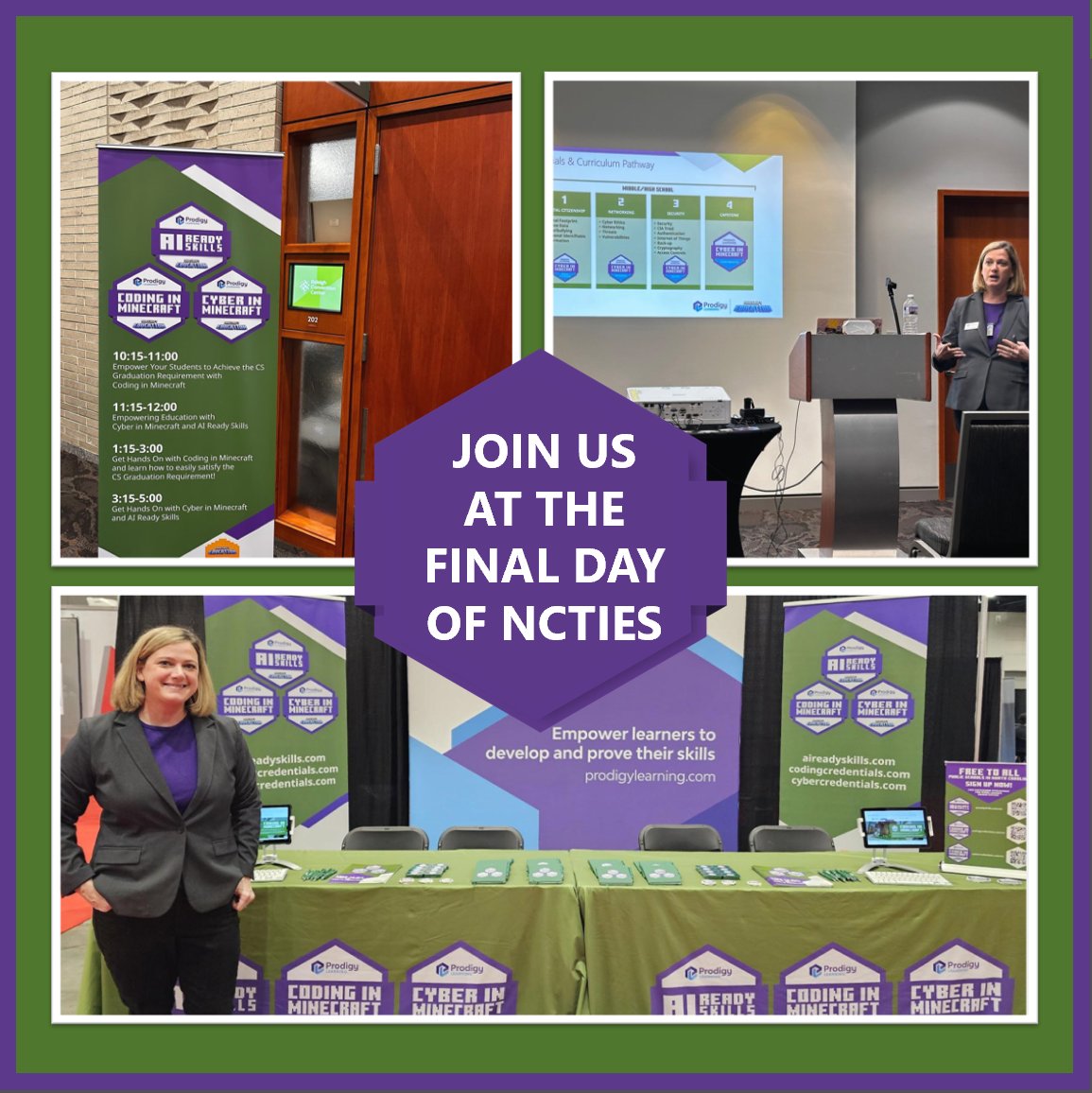 ✨ It’s the final day at the NCTIES Conference, and we’re so excited to have met so many amazing educators! 🙌

If you haven’t had a chance to stop by our booth #1043 yet, there’s still time! Come learn more about our credentials in Coding, Cyber, and AI, and discover how they