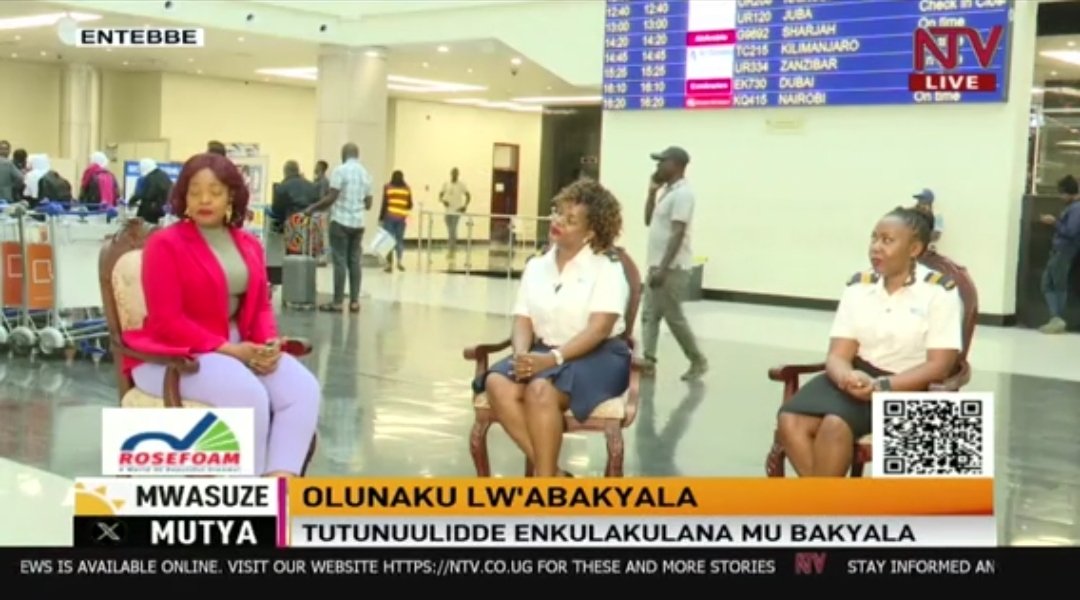 As part of the celebration of Women's Day, NTV's Stella Nante hosted Uganda Civil Aviation Authority's Senior Air Traffic Management Officer - Area, Esther Nanyonga and Air Traffic Management Officer - Approach, Gloria Namazzi on this morning's 'Mwasuze   mutya' programme, which