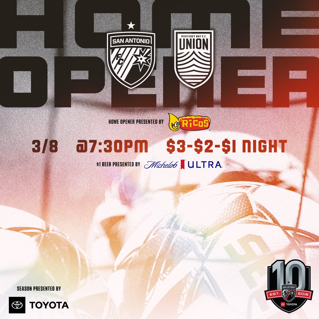 GIVEAWAY 🎉

Enter to win two tickets to Saturday’s  home opener with $1 beer 🍺, $2 soda 🥤 and $3 hot dogs 🌭! 

To enter:
1. Follow <a href="/SanAntonioFC/">San Antonio FC</a> 
2. Repost &amp; like this post
3. Tag a friend

Entries close March 7th at 4 pm CT. Winner randomly selected. 
Full giveaway rules: