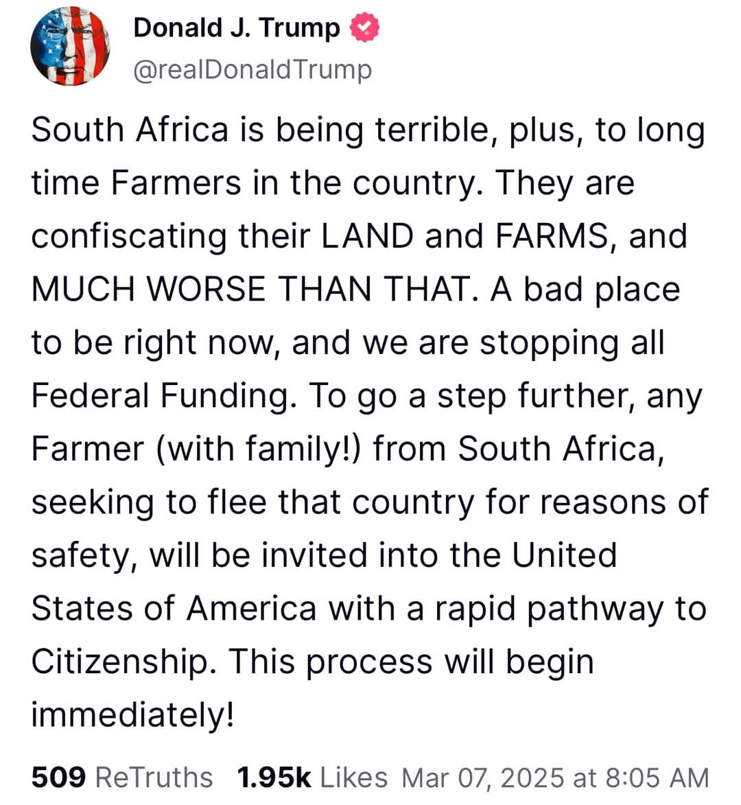 Nzekete AG (@amakuyana) on Twitter photo President <a href="/POTUS/">President Donald J. Trump</a> looks very serious about his claims of South Africa treating White farmers terribly. President <a href="/POTUS/">President Donald J. Trump</a> looks very serious about his claims of South Africa treating White farmers terribly.